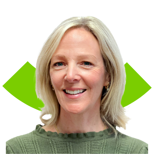 Portrait of a smiling middle aged white woman with medium length blonde hair